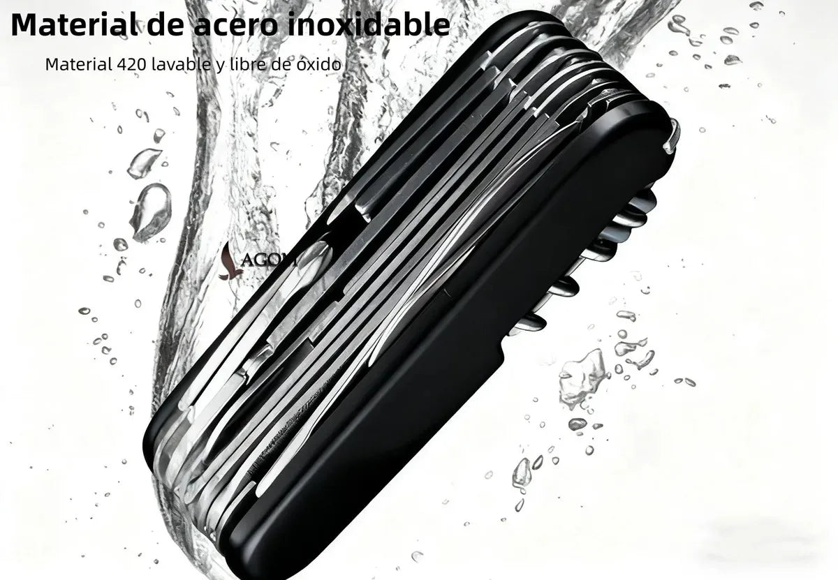 Multitool 17 en 1 con Pinzas - Navaja Multiusos de Acero Inoxidable para Camping y Supervivencia